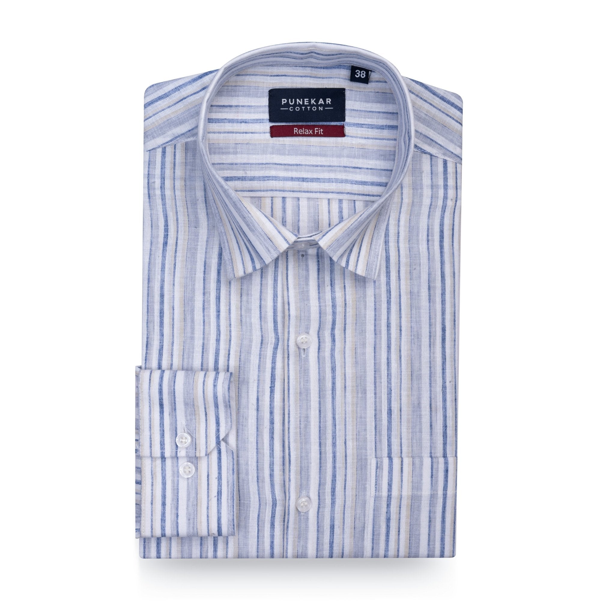 Blue Grey Striped Blend Cotton Shirt for Men - Punekar Cotton