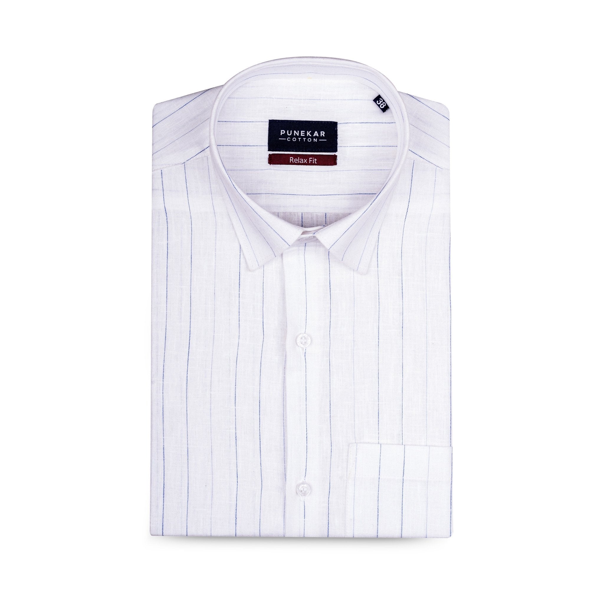 Blue White Colour Cotton Linen Lining Shirt For Men - Punekar Cotton