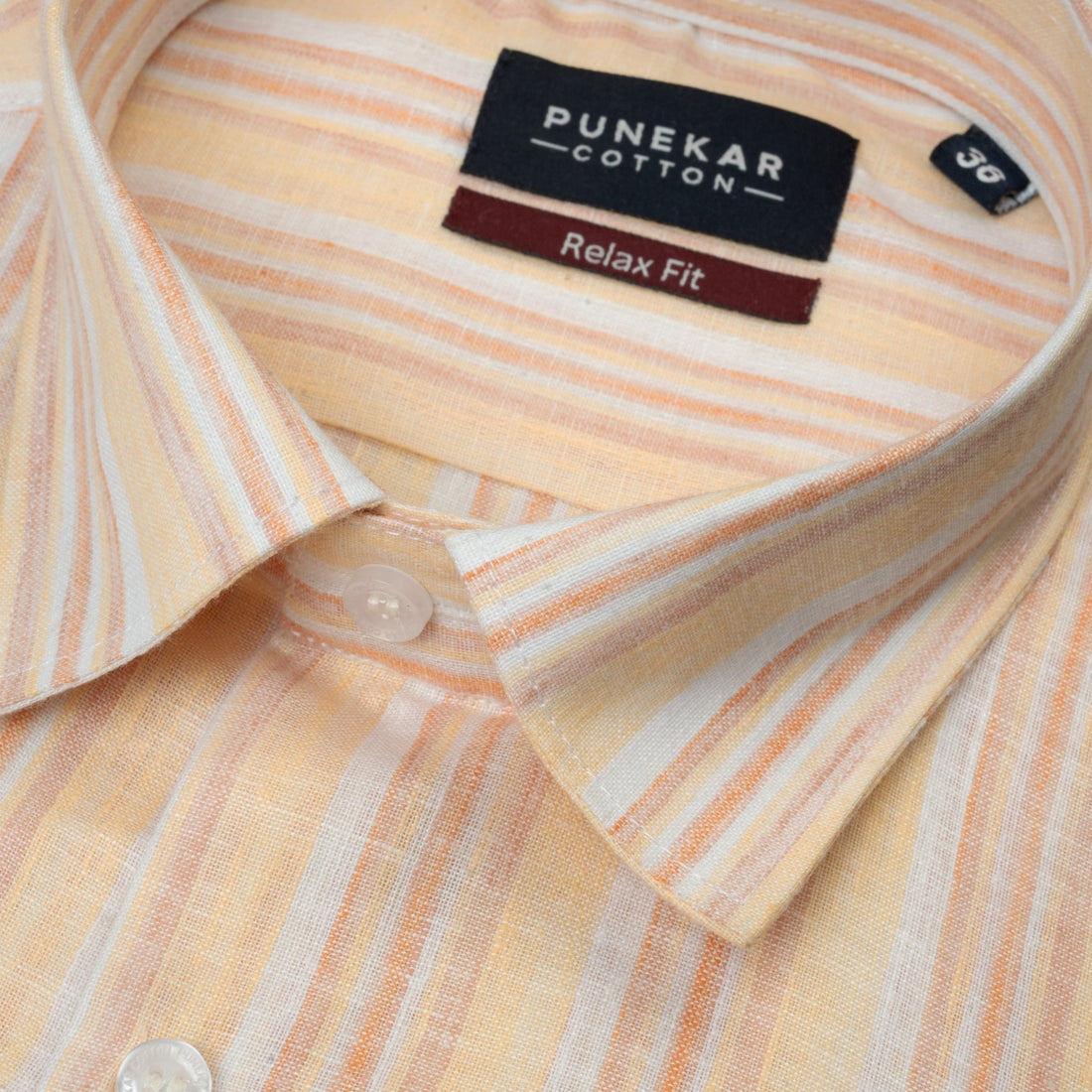 Peach Orange Striped Blend Cotton Shirt for Men - Punekar Cotton