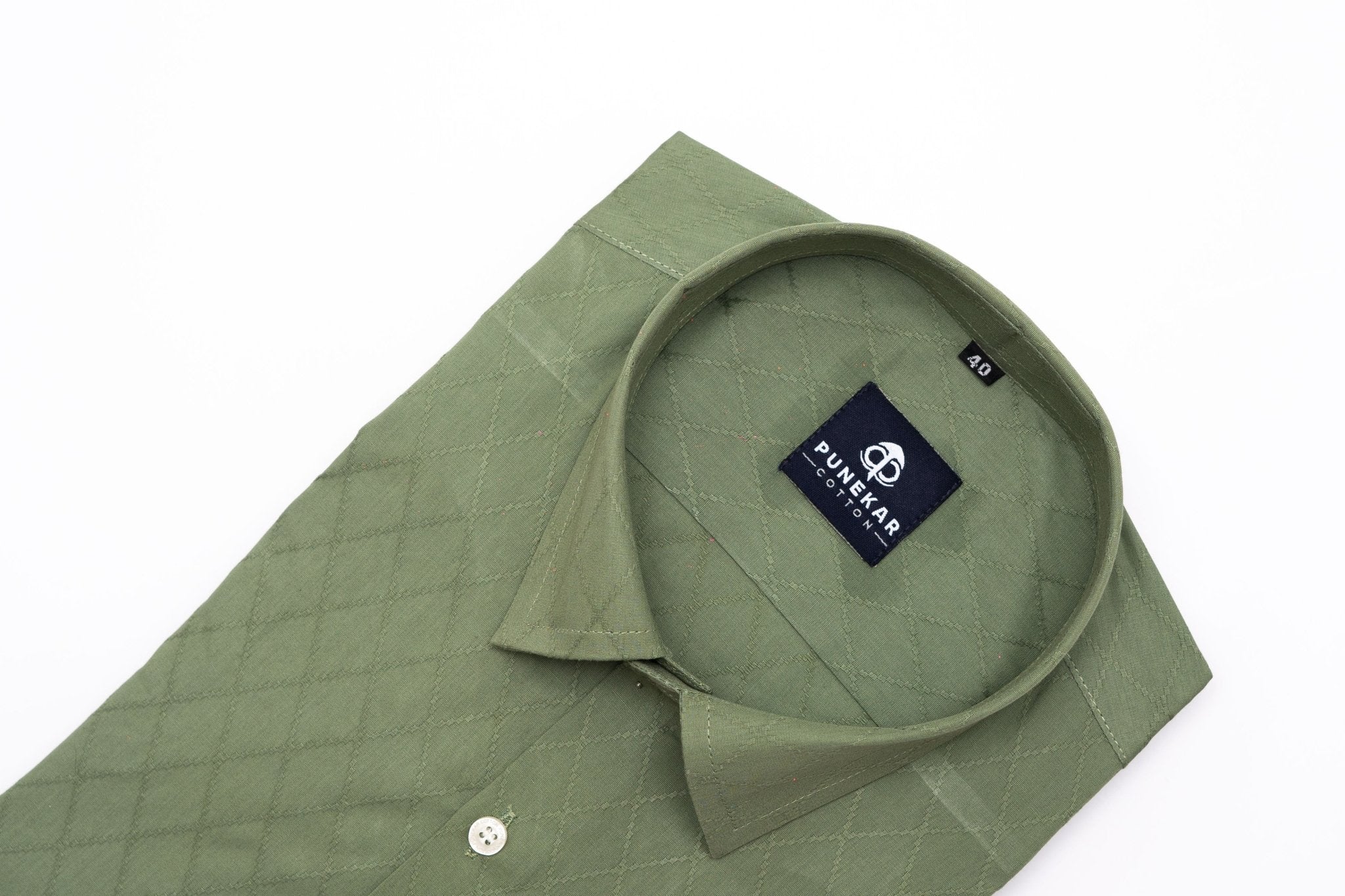 Mehndi Color Embroidery Cotton Shirt For Men - Punekar Cotton