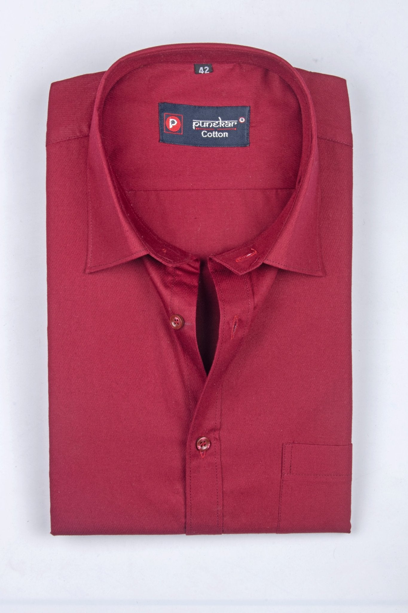 Punekar Cotton Cardinal Red Color 100% Mercerised Cotton Diagonally Woven Formal Shirt for Men&