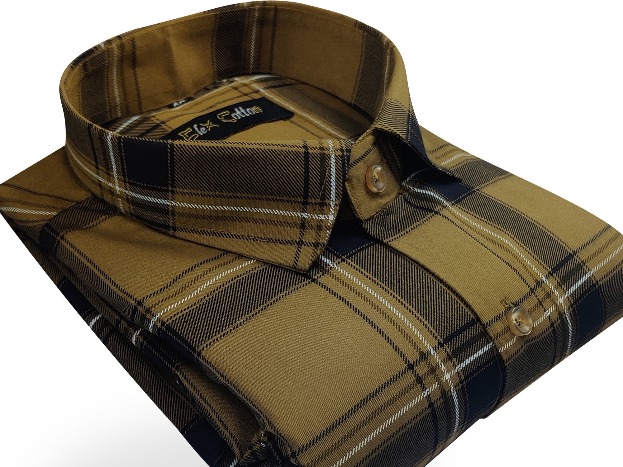 Tan Khaki Color Pure Cotton Casual Checked Shirt For Men - Punekar Cotton