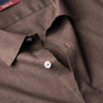 Brown Color Linen Formal Shirts For Men - Punekar Cotton