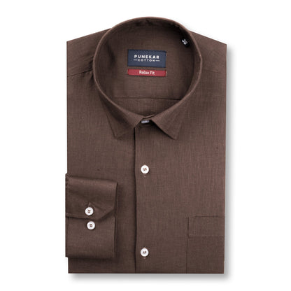 Brown Color Linen Formal Shirts For Men - Punekar Cotton