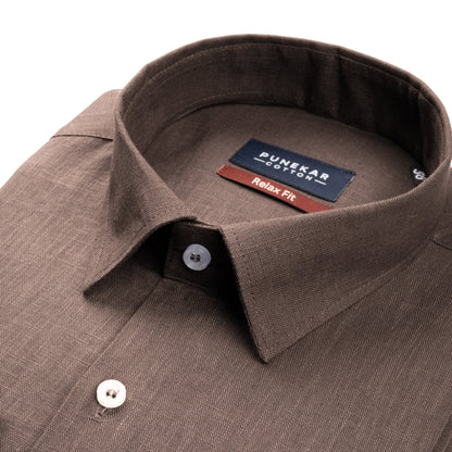 Brown Color Linen Formal Shirts For Men - Punekar Cotton