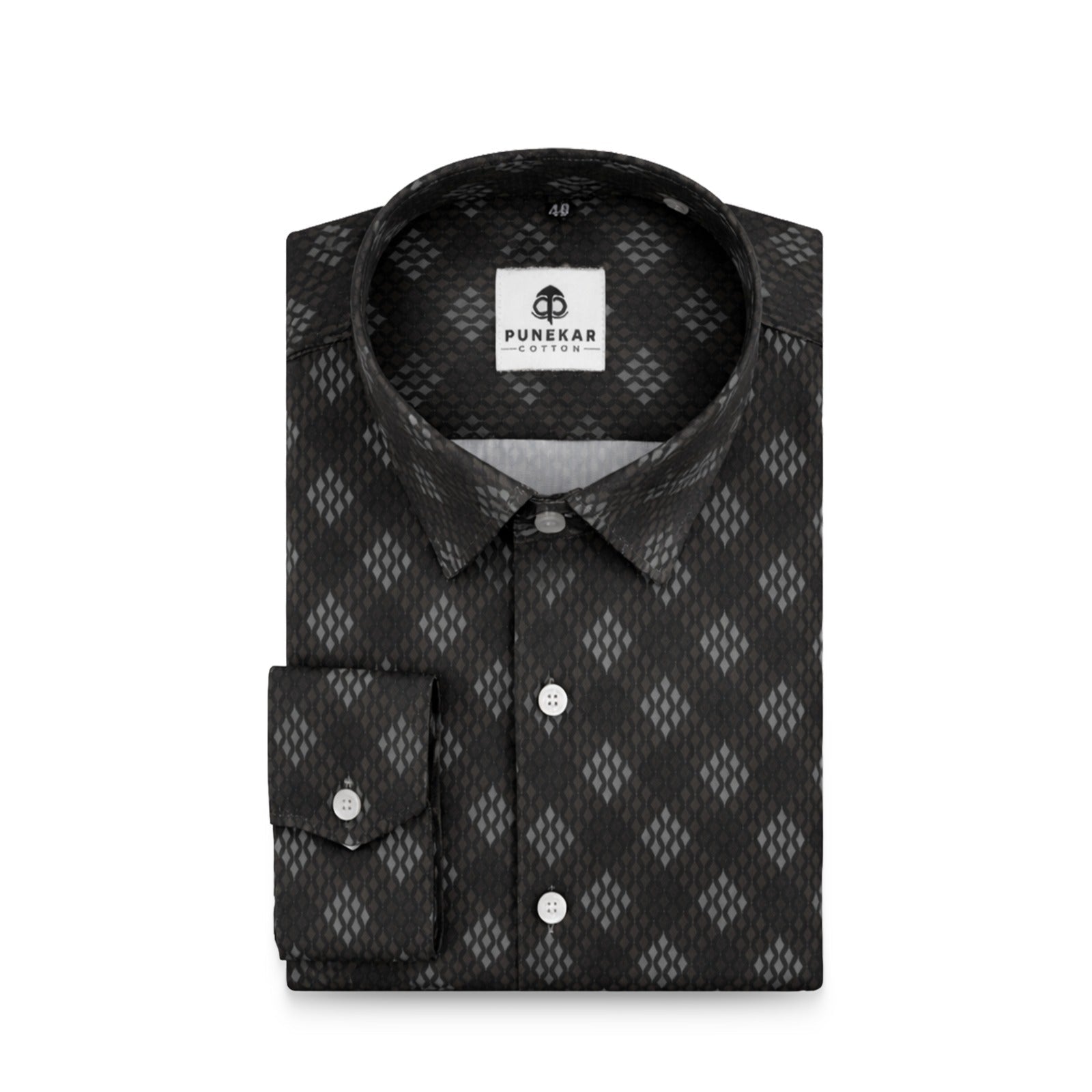 Brown White Color Morrocan Diamond Printed Shirt For Men - Punekar Cotton