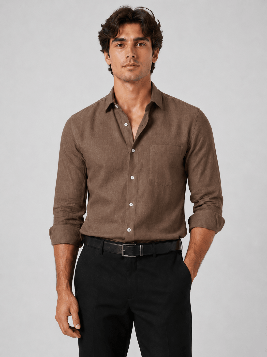 Coffee Brown 60Lea Pure Linen Shirt For Men - Punekar Cotton