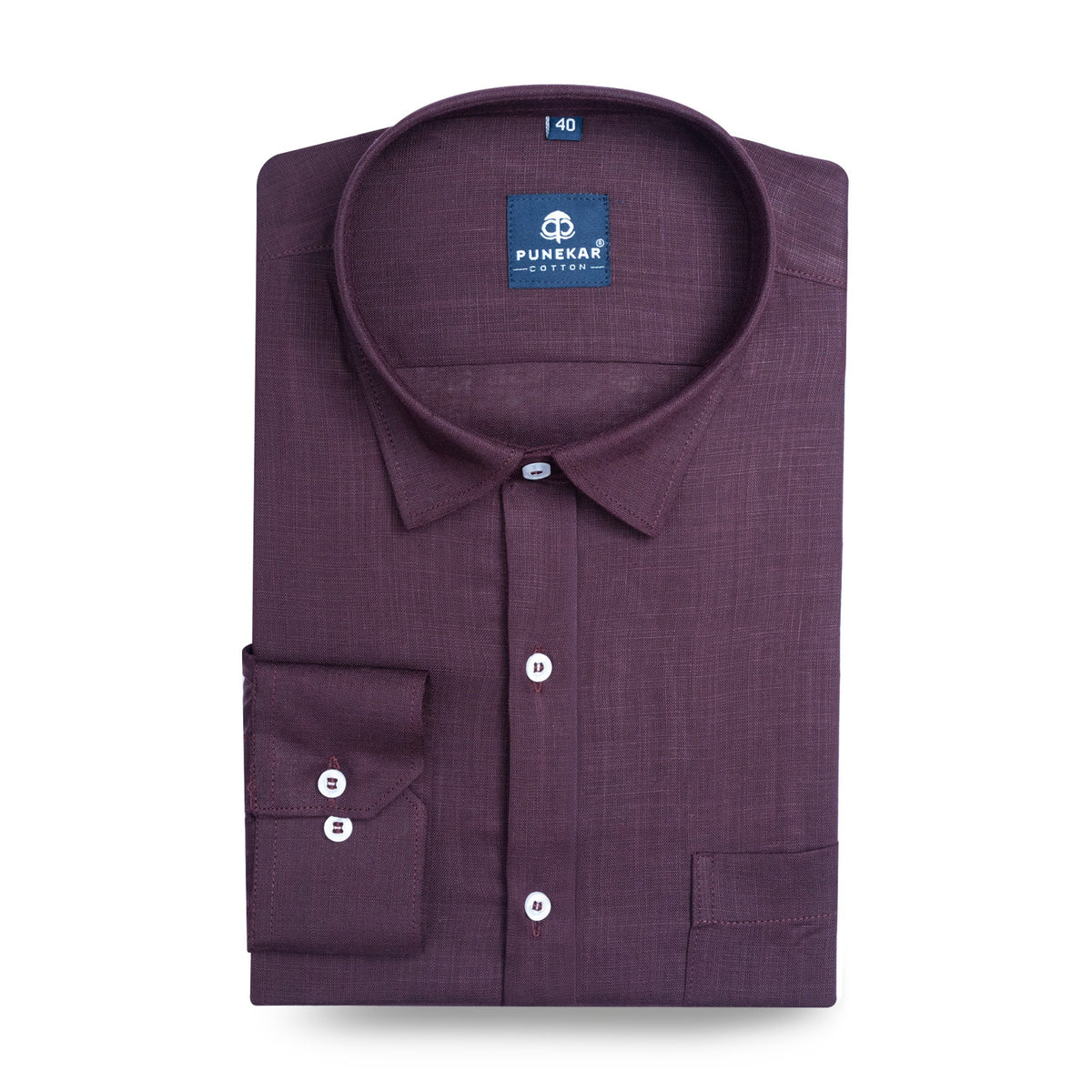 Deep Plum Color 80s Lino Lyocell Shirt For Men - Punekar Cotton