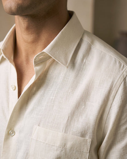 Ivory Color 80s Lino Lyocell Shirt For Men - Punekar Cotton