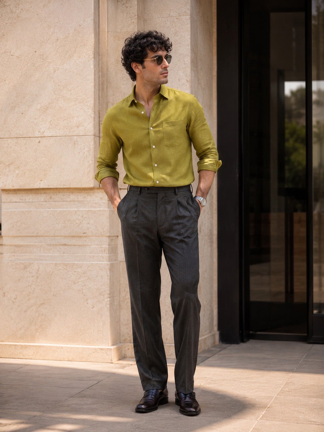 Mehndi 60Lea Pure Linen Shirt For Men - Punekar Cotton