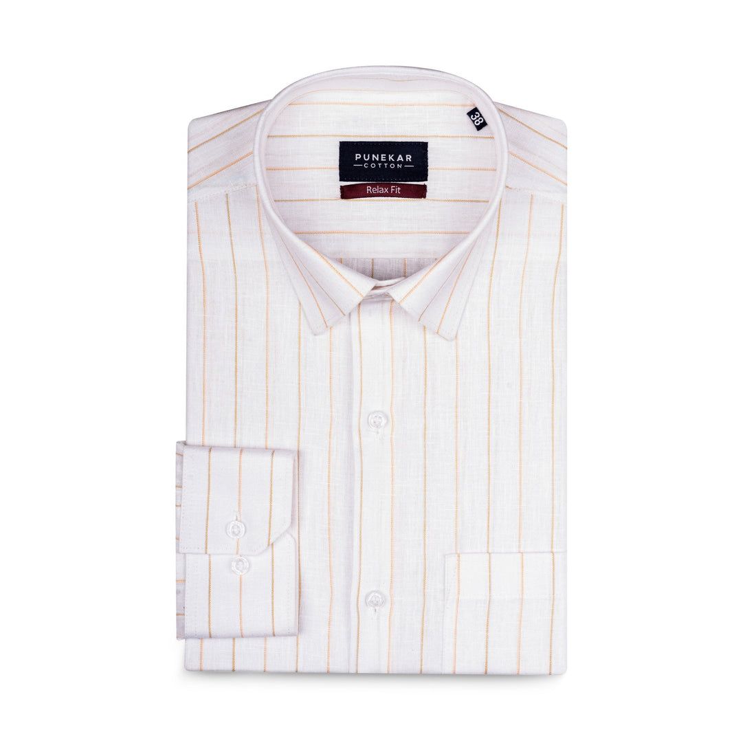 Orange White Colour Cotton Linen Lining Shirt For Men - Punekar Cotton