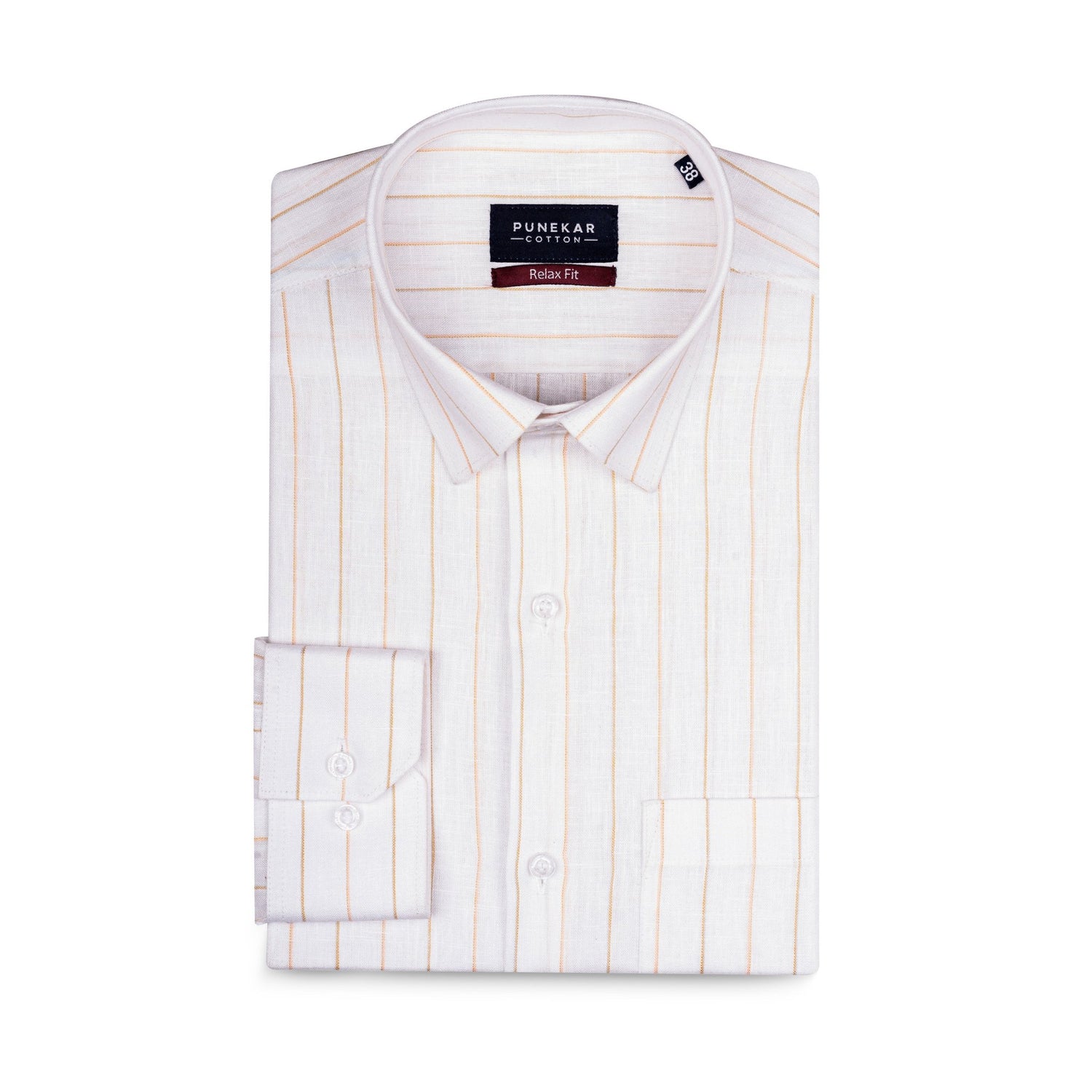 Orange White Colour Cotton Linen Lining Shirt For Men - Punekar Cotton