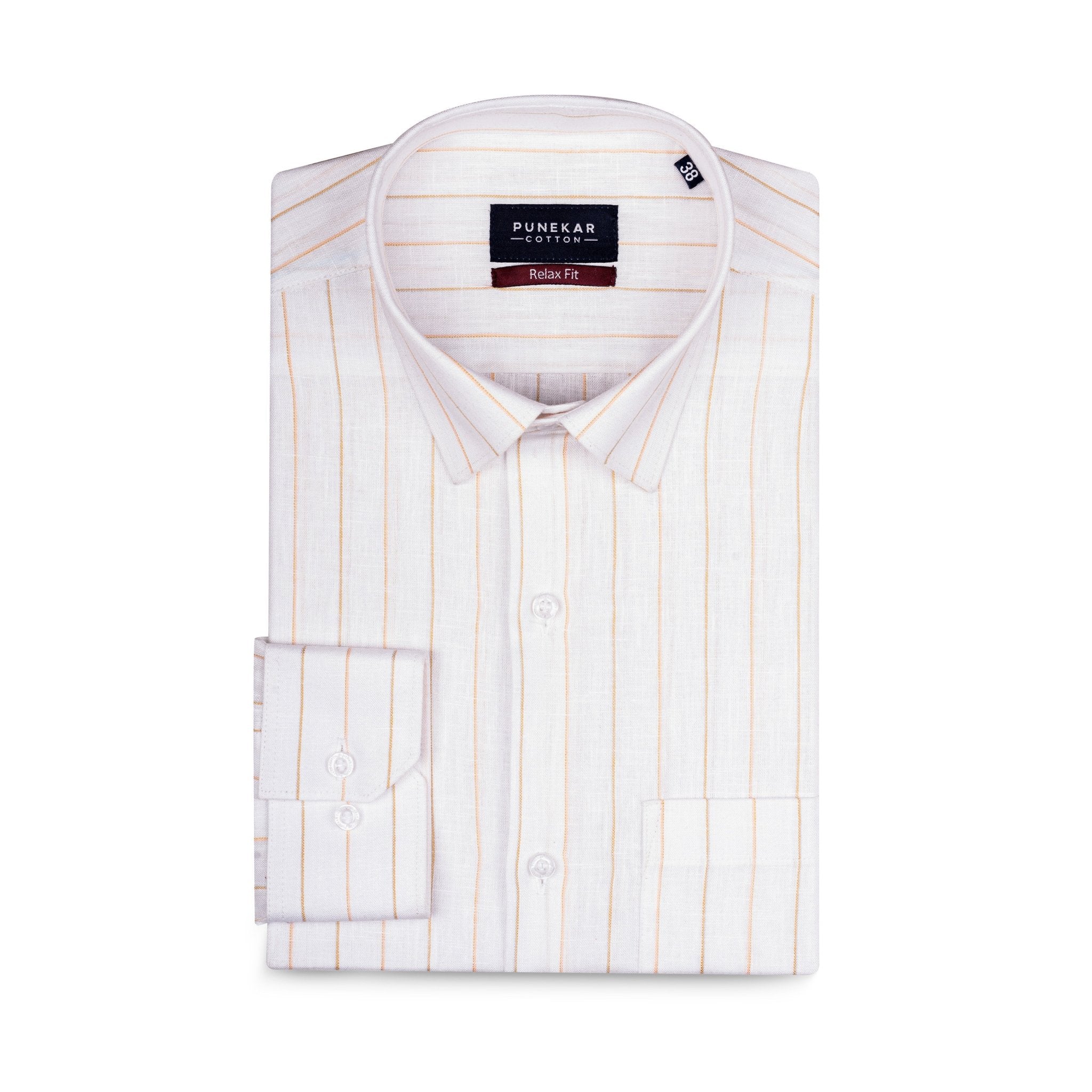 Orange White Colour Cotton Linen Lining Shirt For Men - Punekar Cotton
