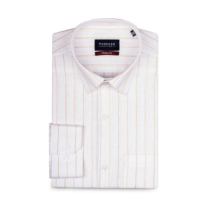 Orange White Colour Cotton Linen Lining Shirt For Men - Punekar Cotton