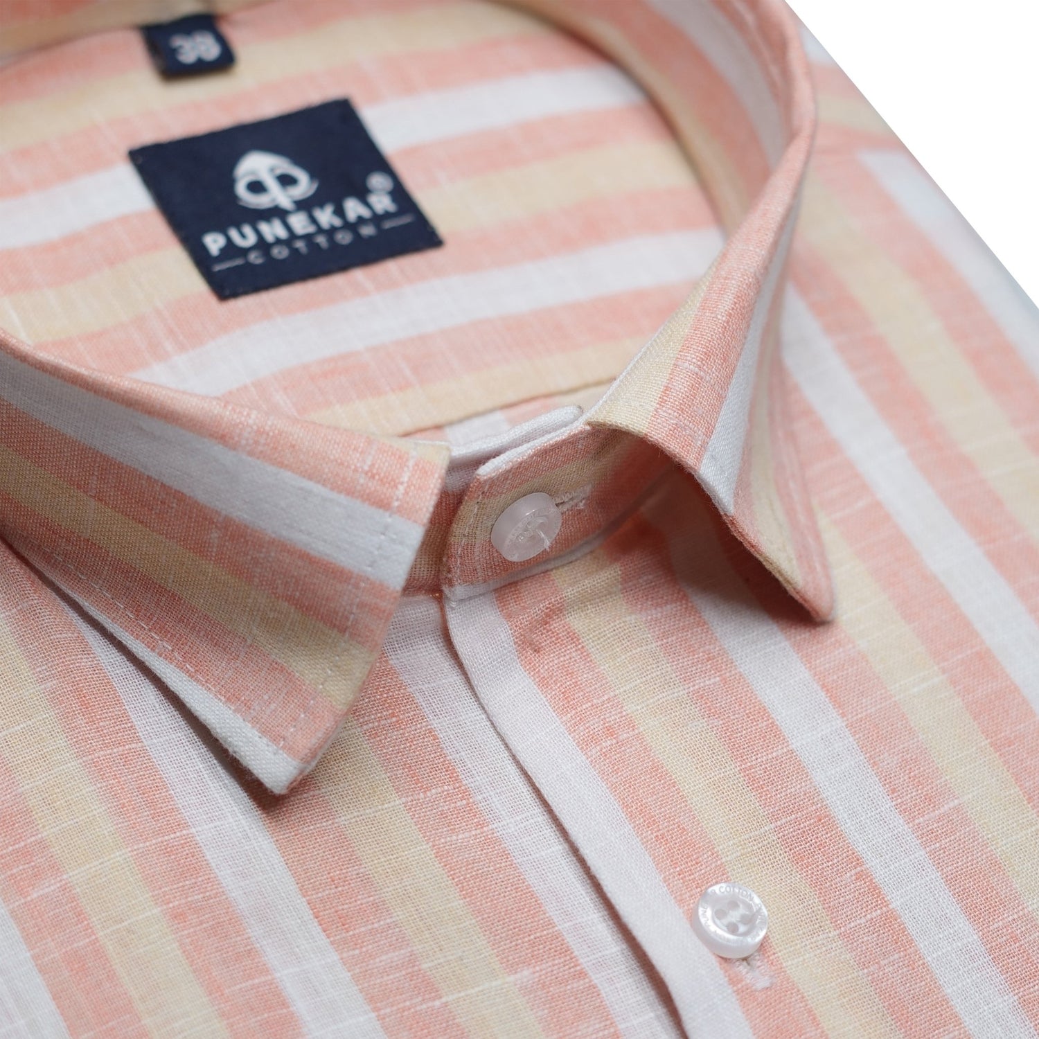 Peach Orange Color Vertical Cotton Stripe Shirt For Men - Punekar Cotton