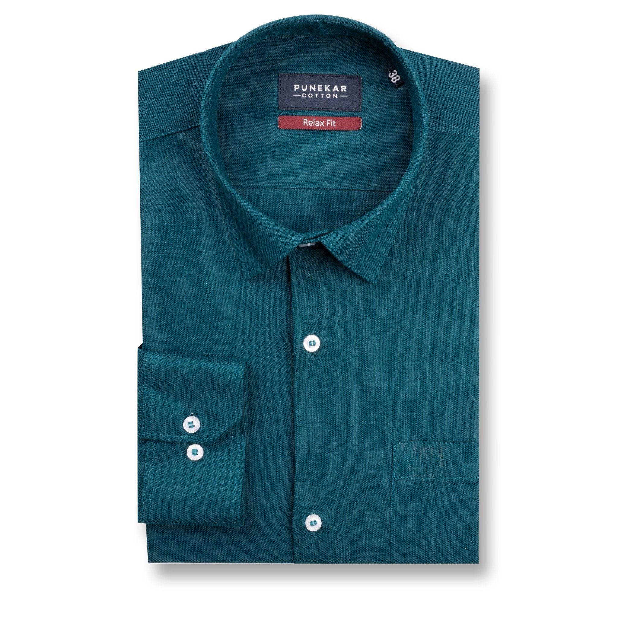 Peacock Color Linen Formal Shirts For Men - Punekar Cotton