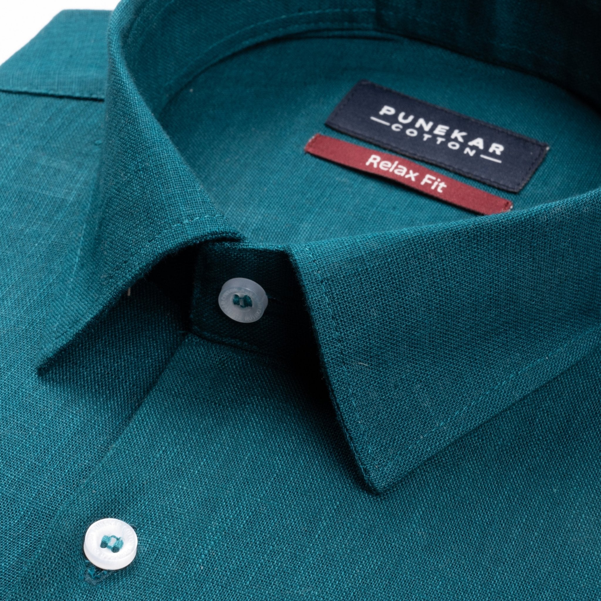 Peacock Color Linen Formal Shirts For Men - Punekar Cotton