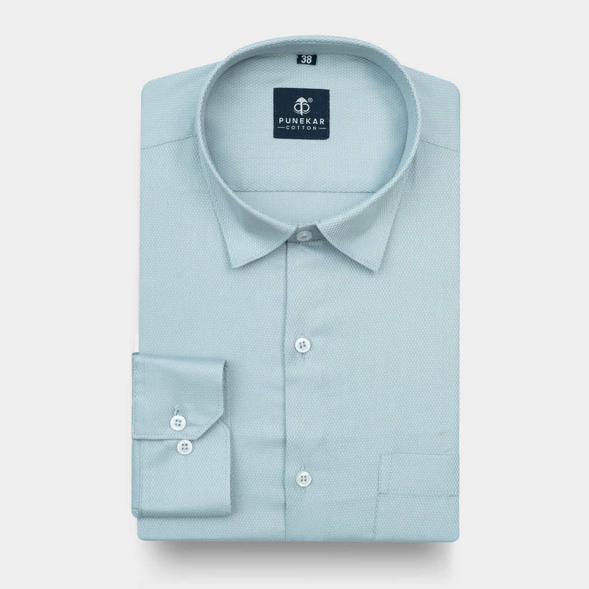 Powder Blue MattMini Textured Cotton Tencel Shirt For Men - Punekar Cotton