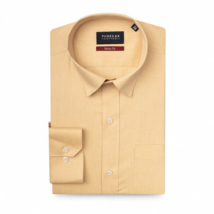 Sand Yellow Colour Signature Shirt For Men - Punekar Cotton