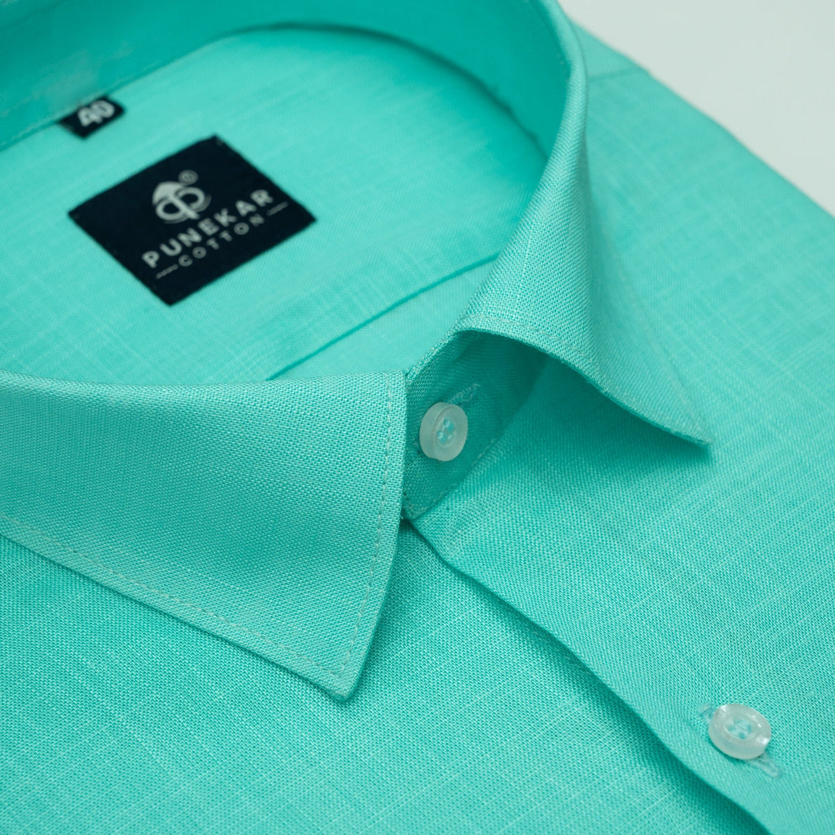 Turquoise Color 80s Lino Lyocell Shirt For Men - Punekar Cotton