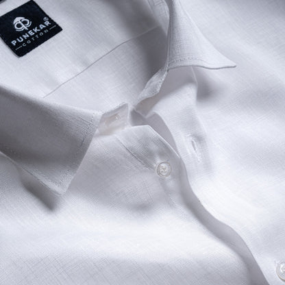 White Color 80s Lino Lyocell Shirt For Men - Punekar Cotton