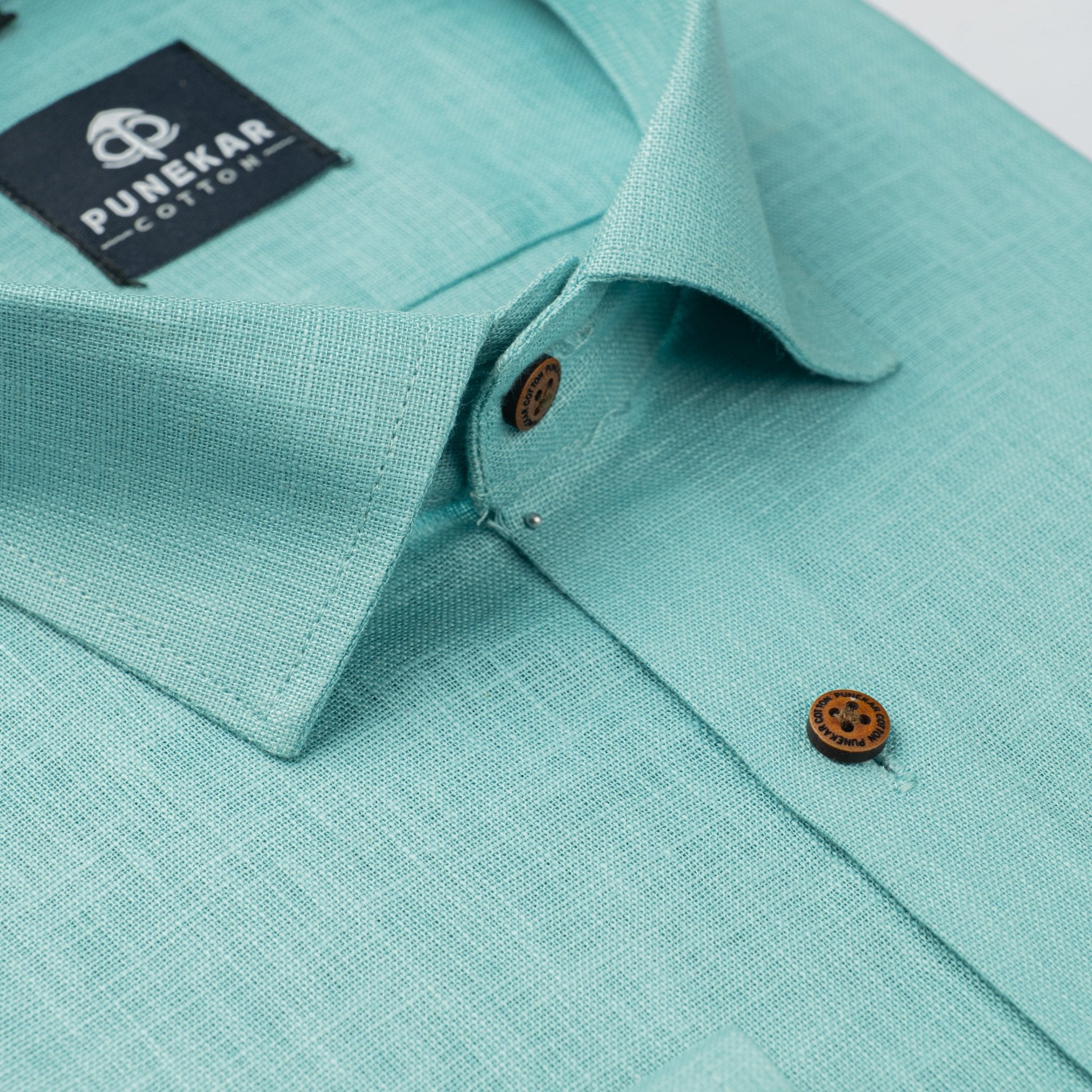 Aqua Green Color Linen Formal Shirts For Men - Punekar Cotton