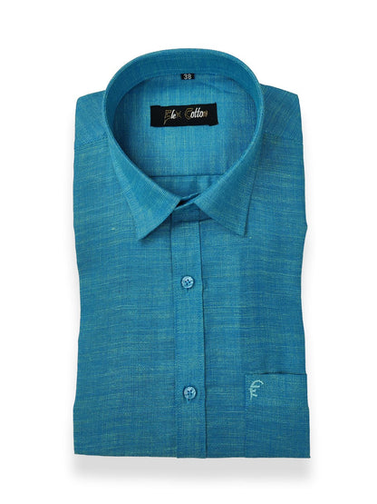 Blue Color Dual Tone Matty Cotton Shirt For Men&