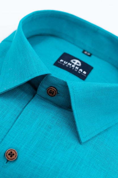Blue Color Linen Formal Shirts For Men - Punekar Cotton