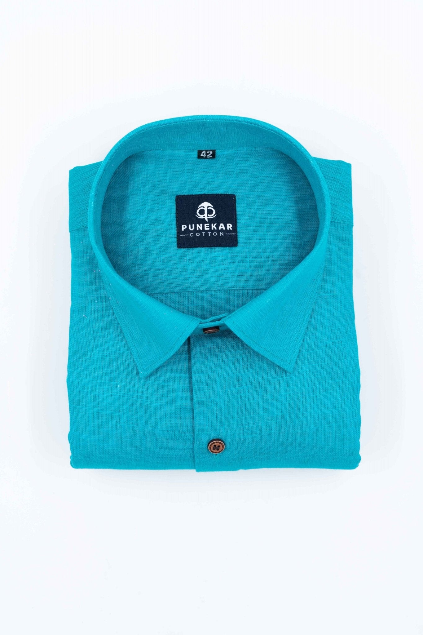 Blue Color Linen Formal Shirts For Men - Punekar Cotton