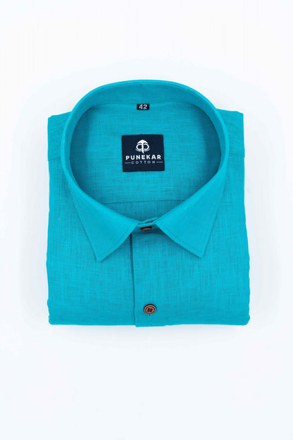 Blue Color Linen Formal Shirts For Men - Punekar Cotton