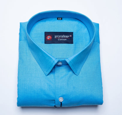 Blue Color Satin Cotton Shirt For Men - Punekar Cotton