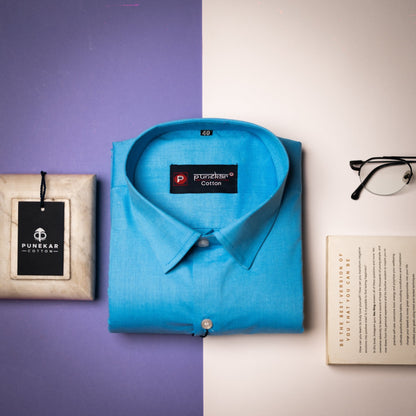 Blue Color Satin Cotton Shirt For Men - Punekar Cotton