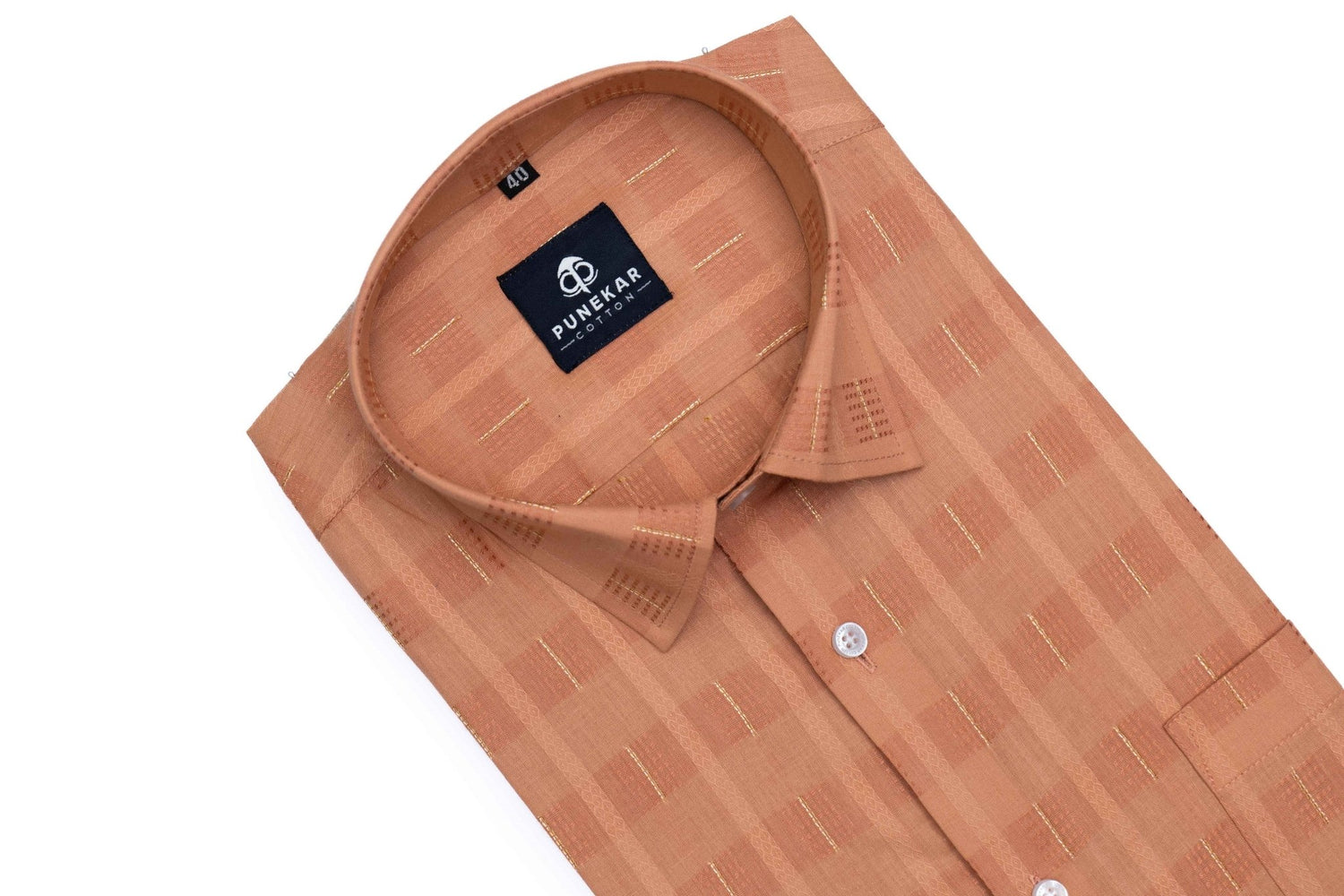 Copper Color Embroidery Pure Cotton Shirt For Men - Punekar Cotton
