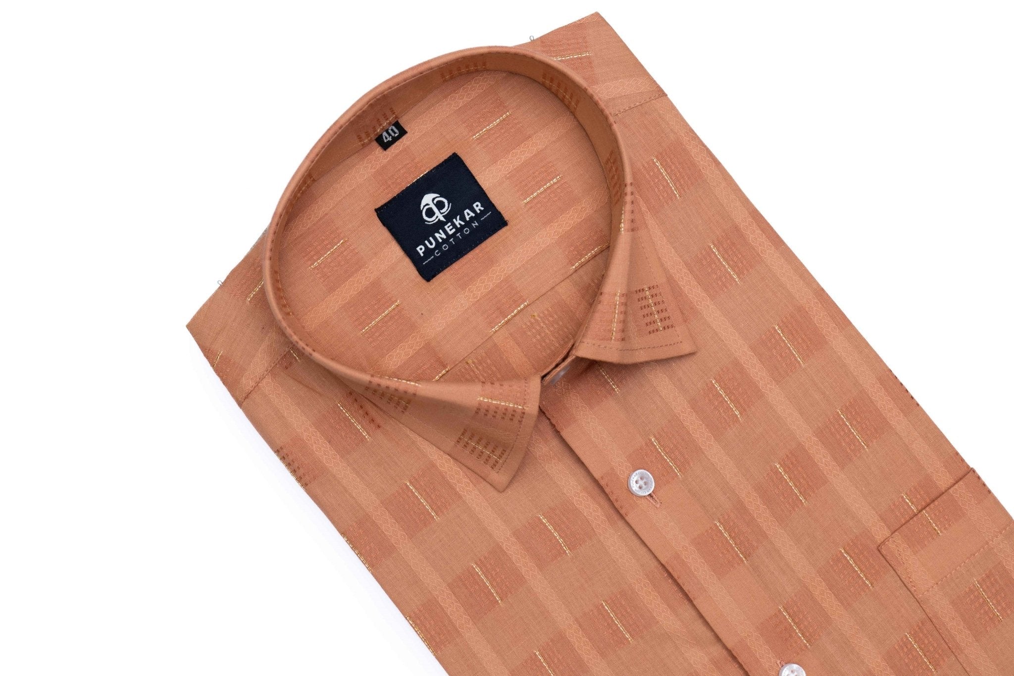 Copper Color Embroidery Pure Cotton Shirt For Men - Punekar Cotton