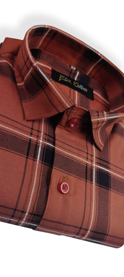 Copper Color Pure Cotton Casual Checked Shirt For Men - Punekar Cotton