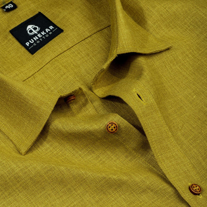 Dark Yellow Color Blended Linen Shirt For Men&