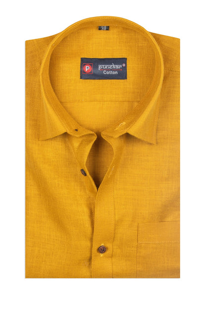 Golden Color Blended Linen Shirt For Men&