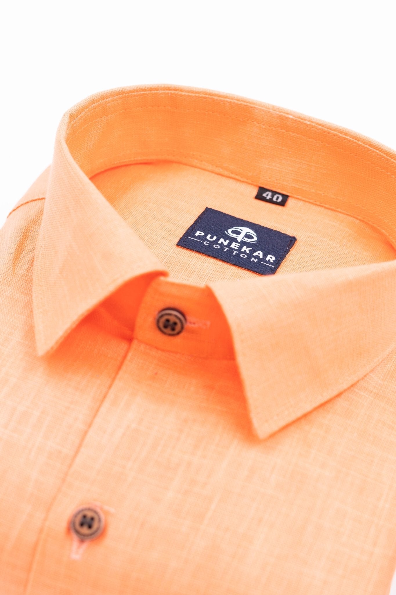 Light Orange Color Linen Formal Shirts For Men - Punekar Cotton