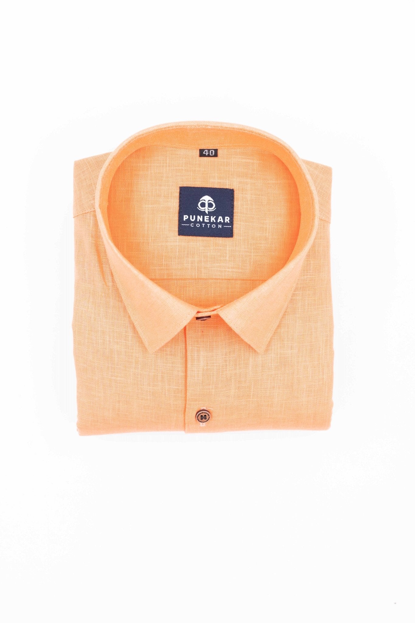 Light Orange Color Linen Formal Shirts For Men - Punekar Cotton