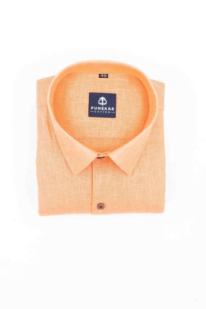 Light Orange Color Linen Formal Shirts For Men - Punekar Cotton