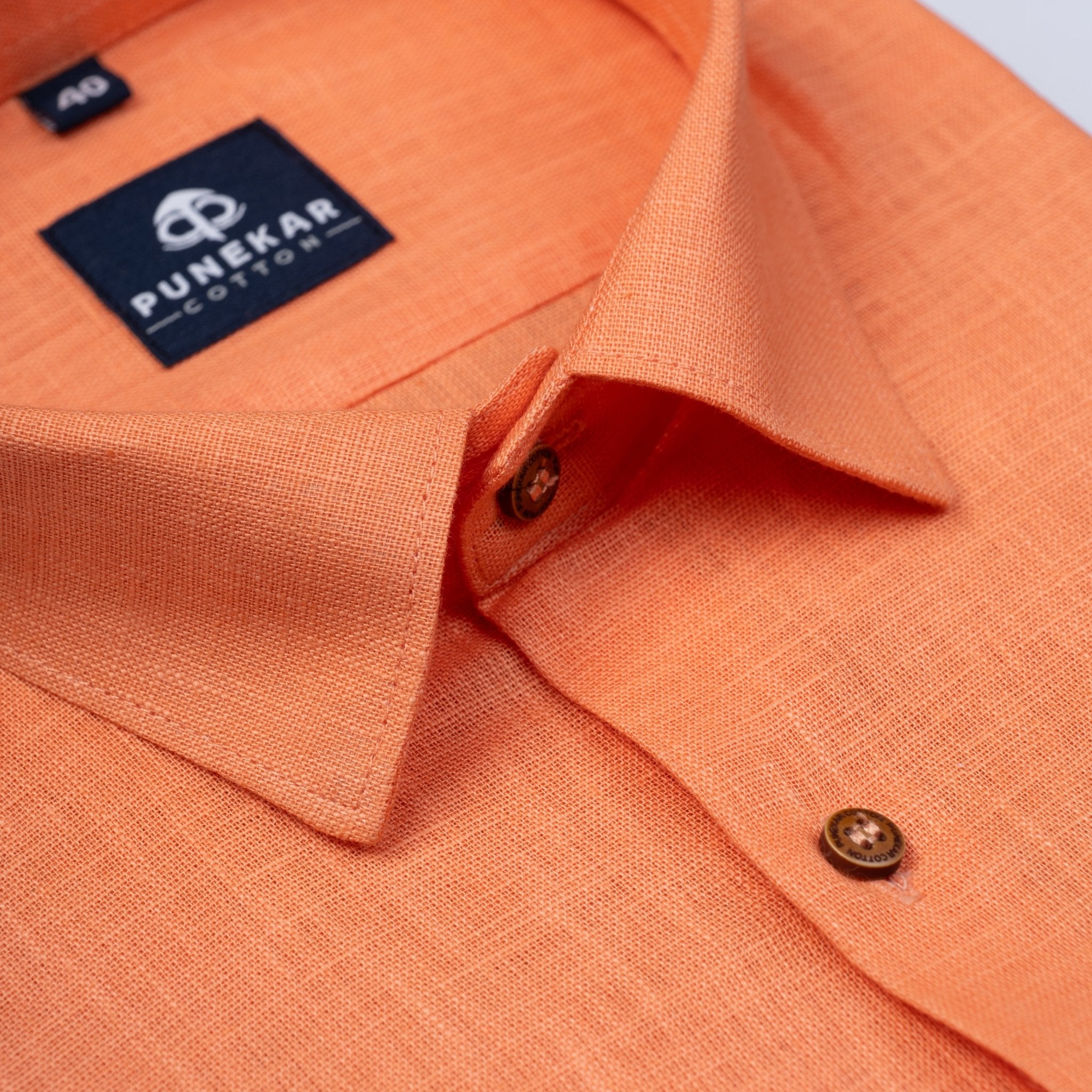 Light Orange Color Linen Formal Shirts For Men - Punekar Cotton