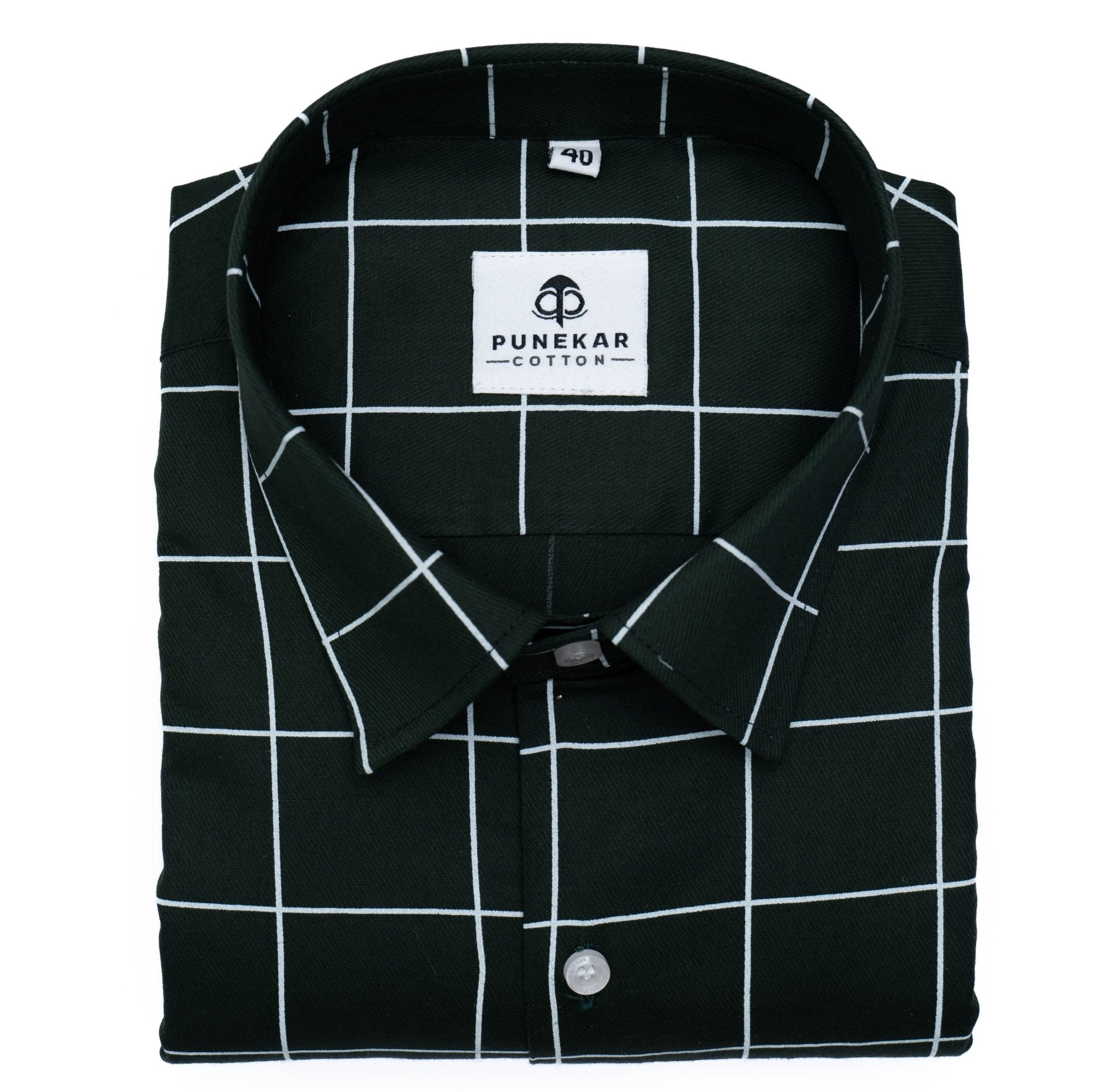 Mehndi Color Big Checks Cotton Shirts For Men - Punekar Cotton