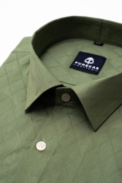 Mehndi Color Embroidery Cotton Shirt For Men - Punekar Cotton