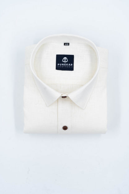 Milky White Color Linen Formal Shirts For Men - Punekar Cotton