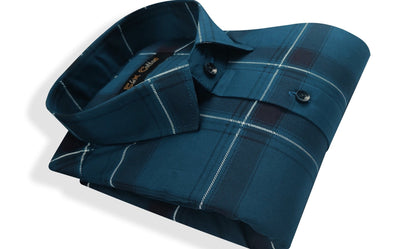 Navy Blue Color Pure Cotton Casual Checked Shirt For Men - Punekar Cotton