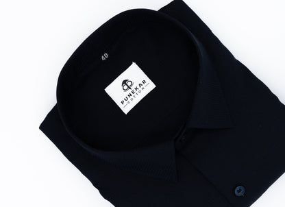 Navy Blue Color Twitter Lining Blende Cotton Shirts For Men - Punekar Cotton