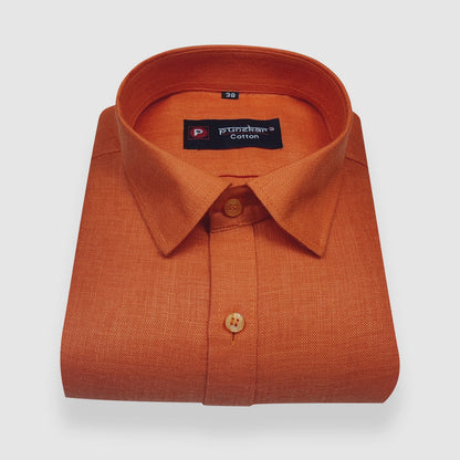 Orange Color Blended Linen Shirt For Men&
