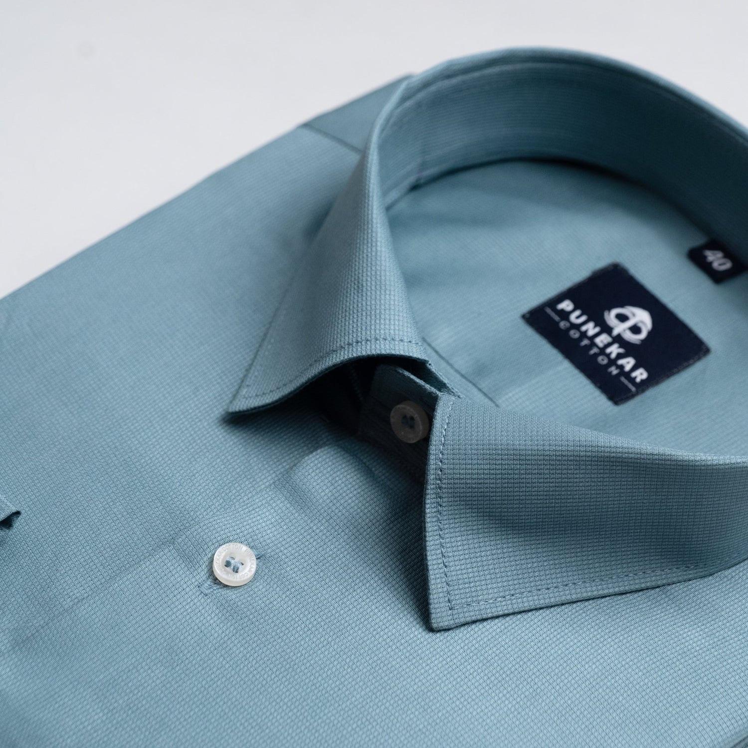 Peacock Blue Color Micro Checks Texture Satin Cotton Shirt For Men - Punekar Cotton