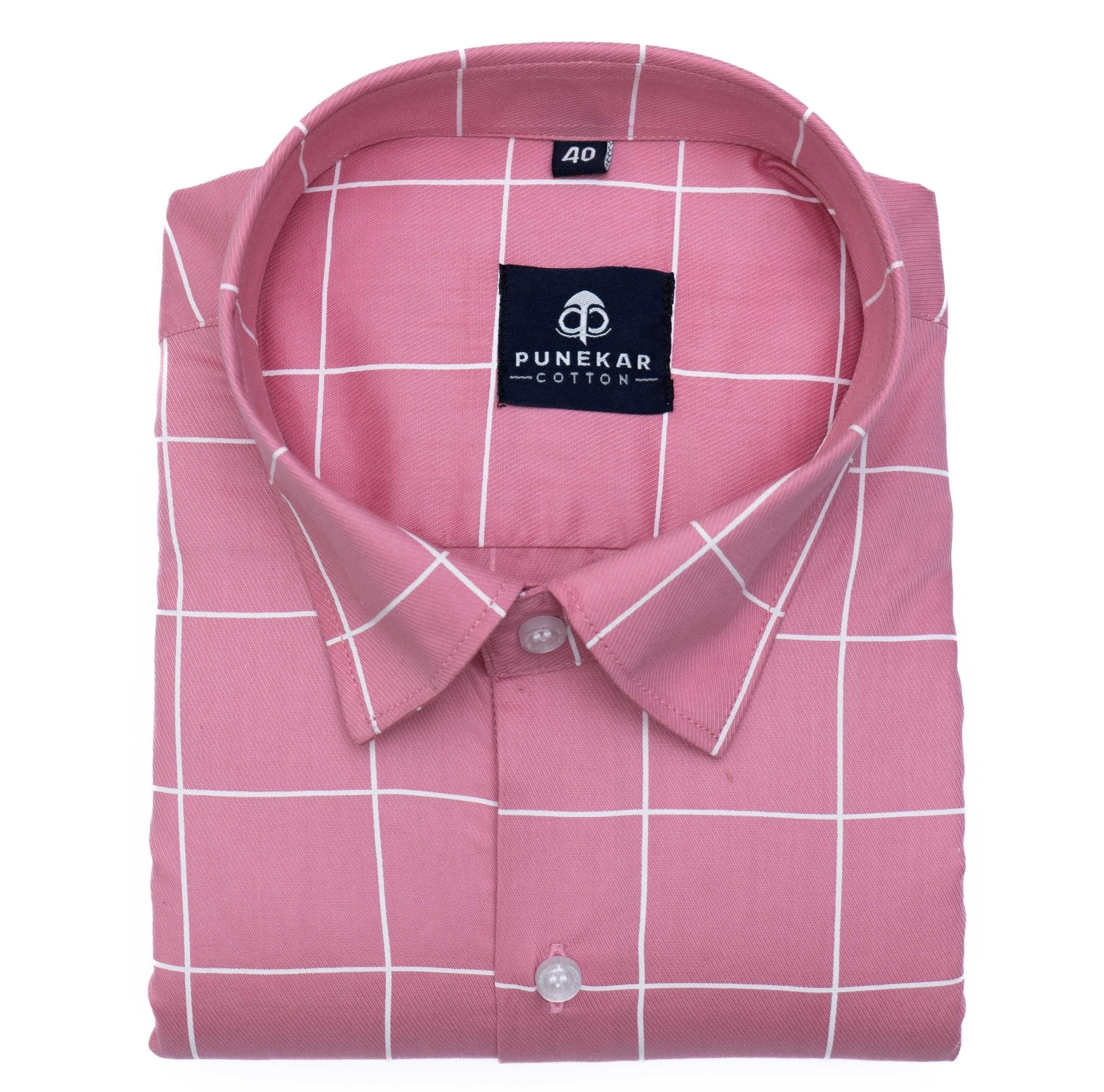 Pink Color Big Checks Cotton Shirts For Men - Punekar Cotton