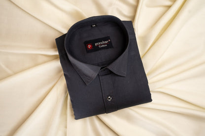 Punekar Cotton Carbon Color 100% Mercerised Cotton Diagonally Woven Formal Shirt for Men&